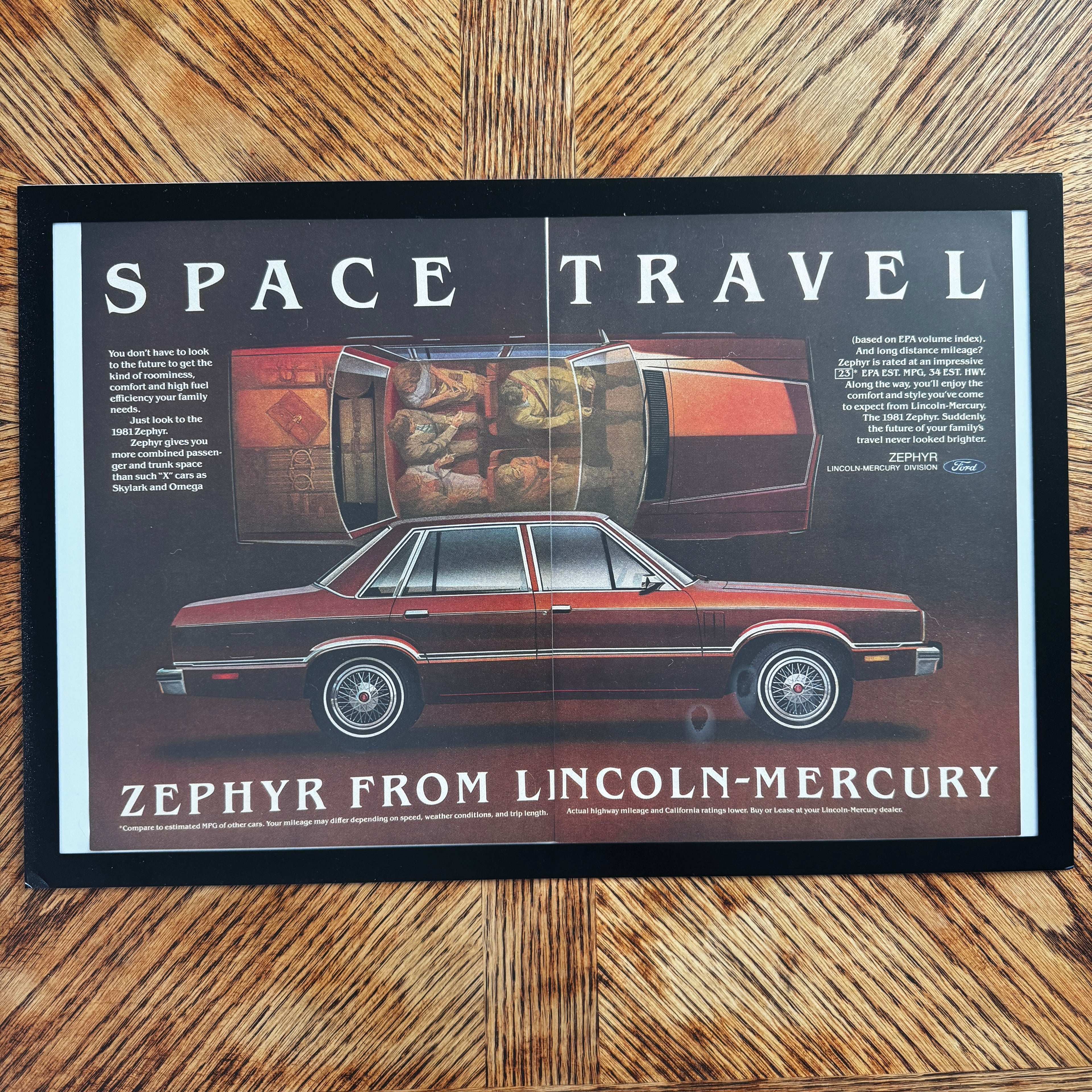 Lincoln Mercury Zephyr vintage magazine car ad framed