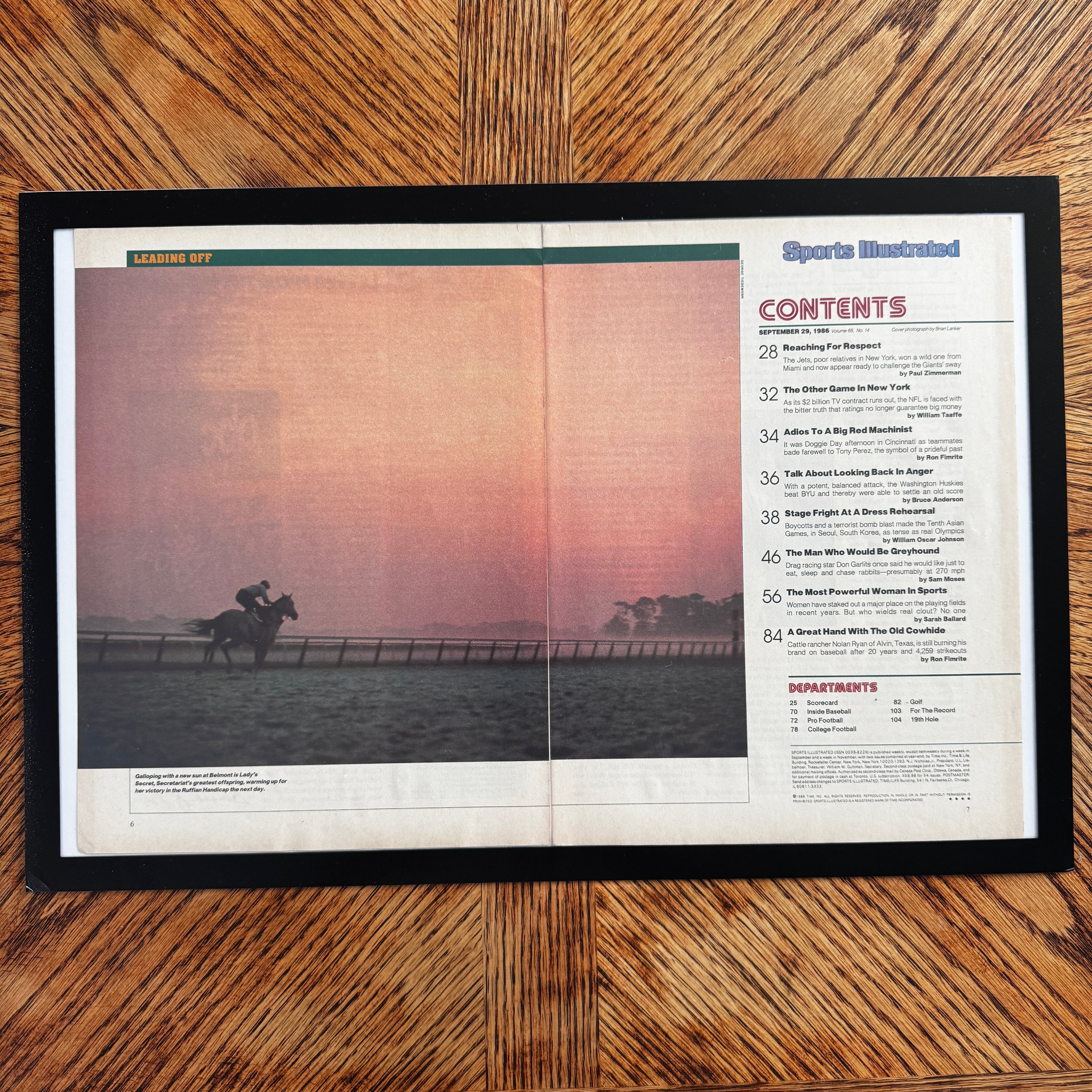 Sports Illustrated horse racing contents vintage magazine framed