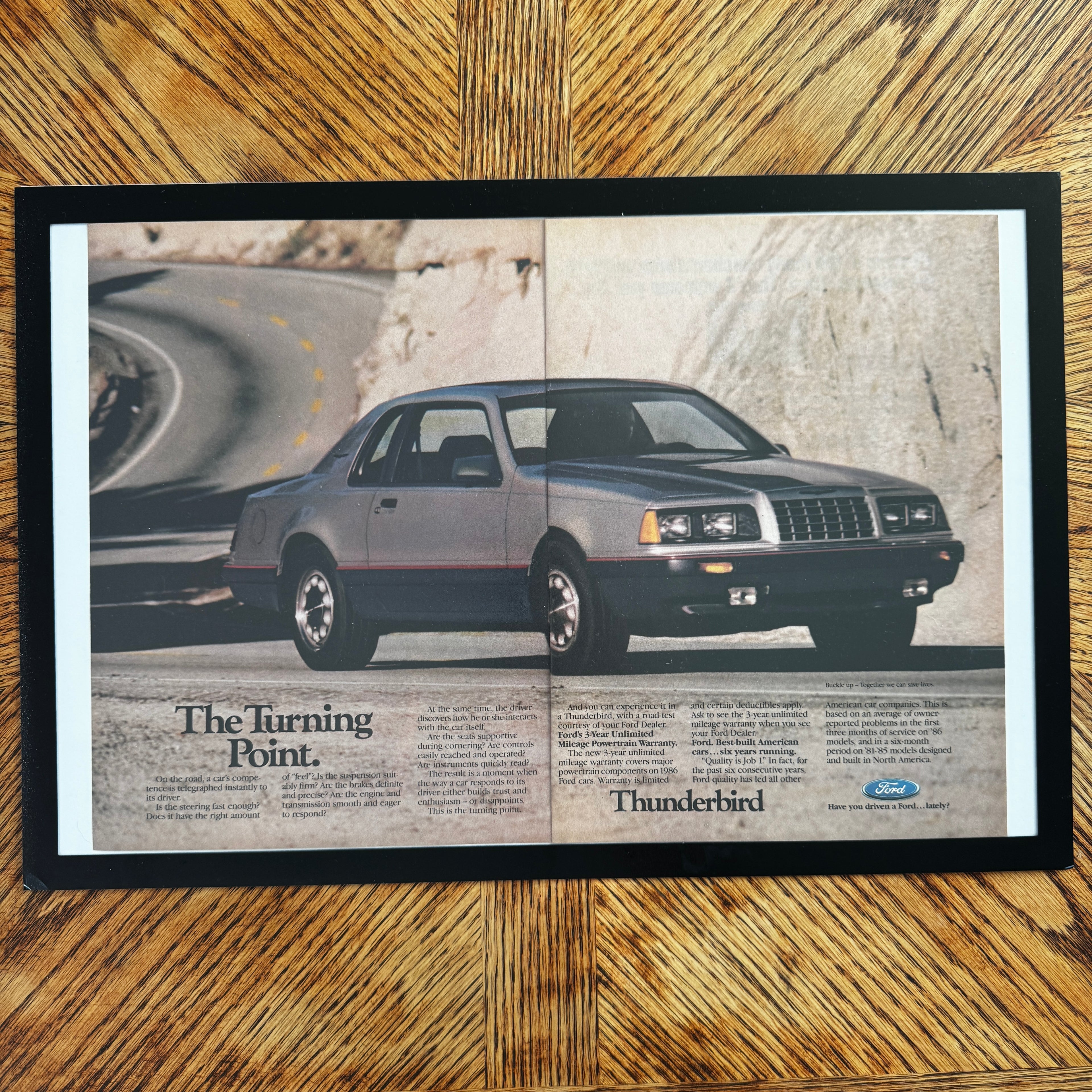 Ford Thunderbird vintage magazine car ad framed