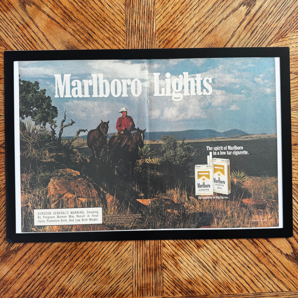 Marlboro Lights cowboy vintage magazine ad framed