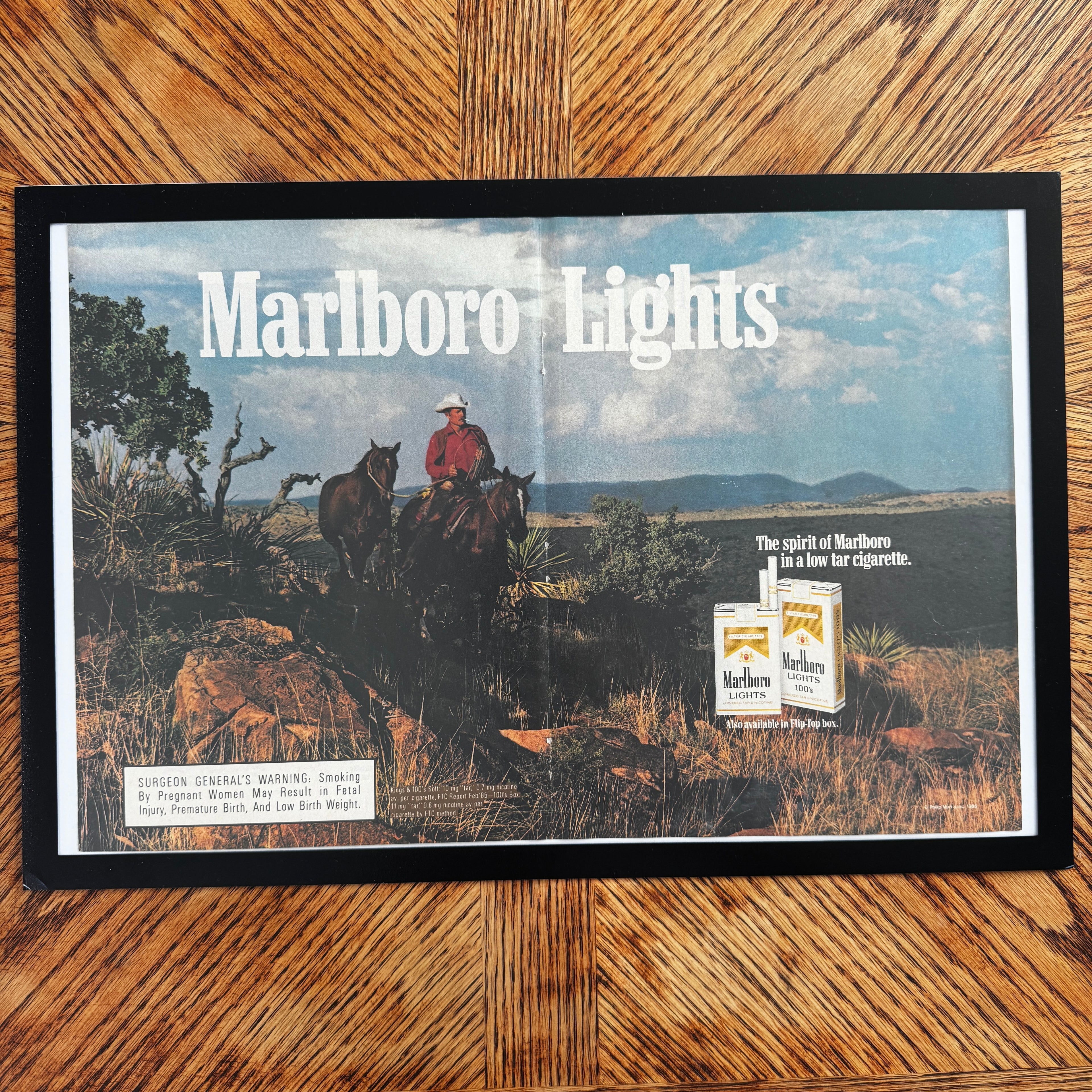 Marlboro Lights cowboy vintage magazine ad framed