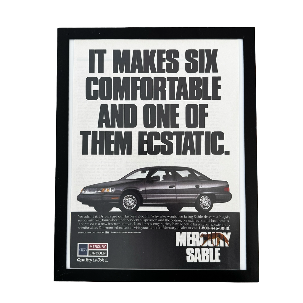 Mercury Sable It Makes Six Comfortable Car Framed Vintage Magazine Ad