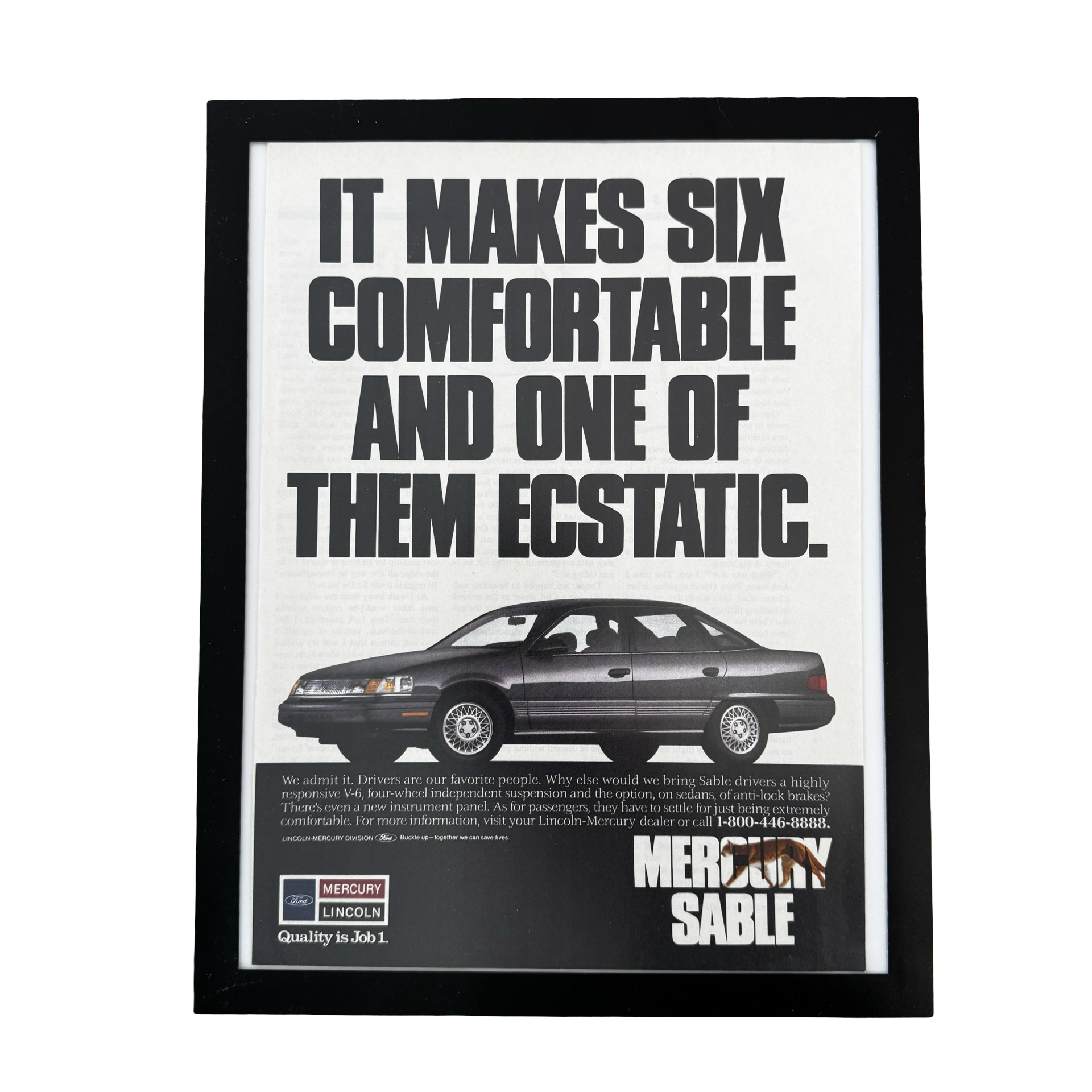 Mercury Sable It Makes Six Comfortable Car Framed Vintage Magazine Ad