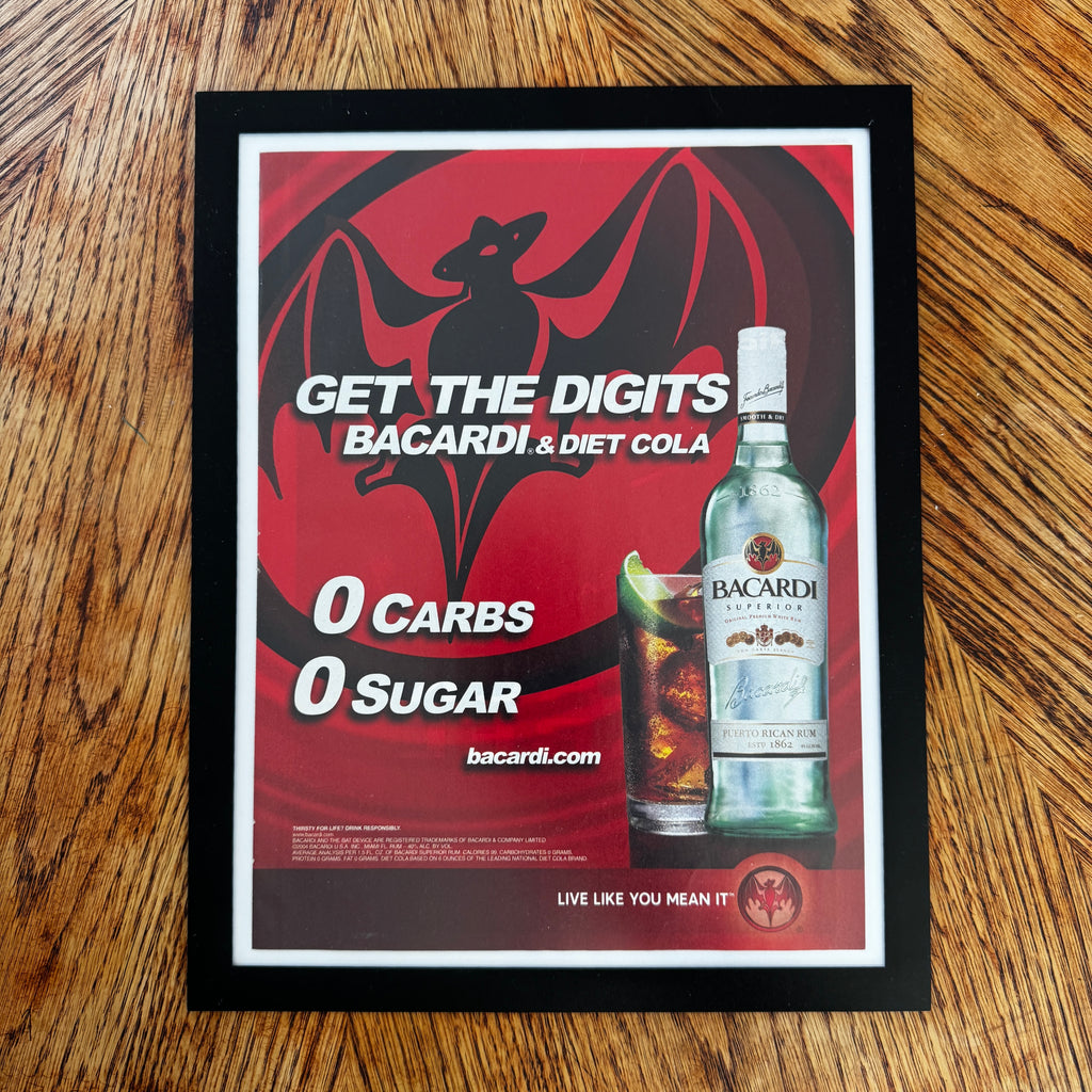 Bacardi Diet Cola Get The Digits Rum Framed Vintage Magazine Ad