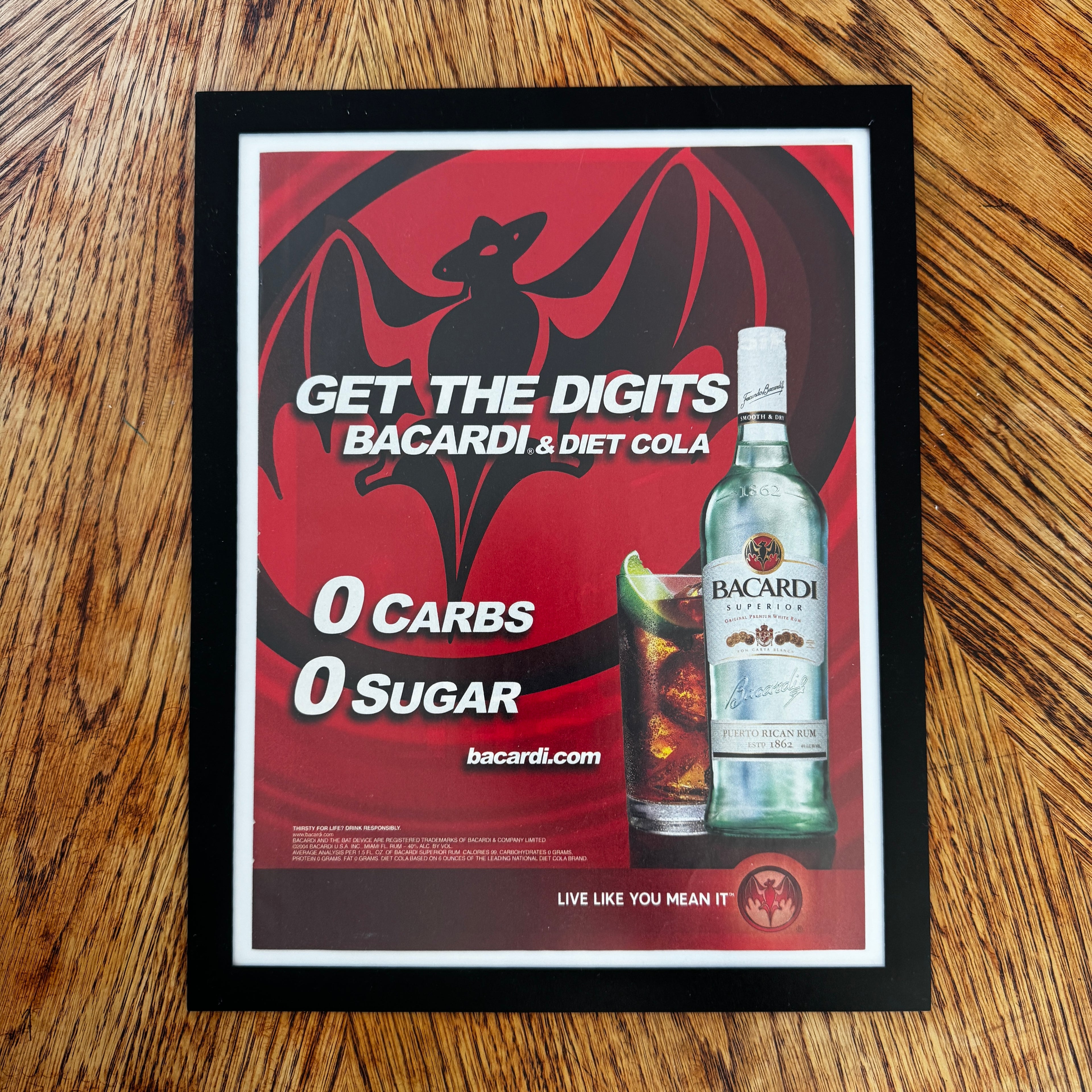 Bacardi Diet Cola Get The Digits Rum Framed Vintage Magazine Ad