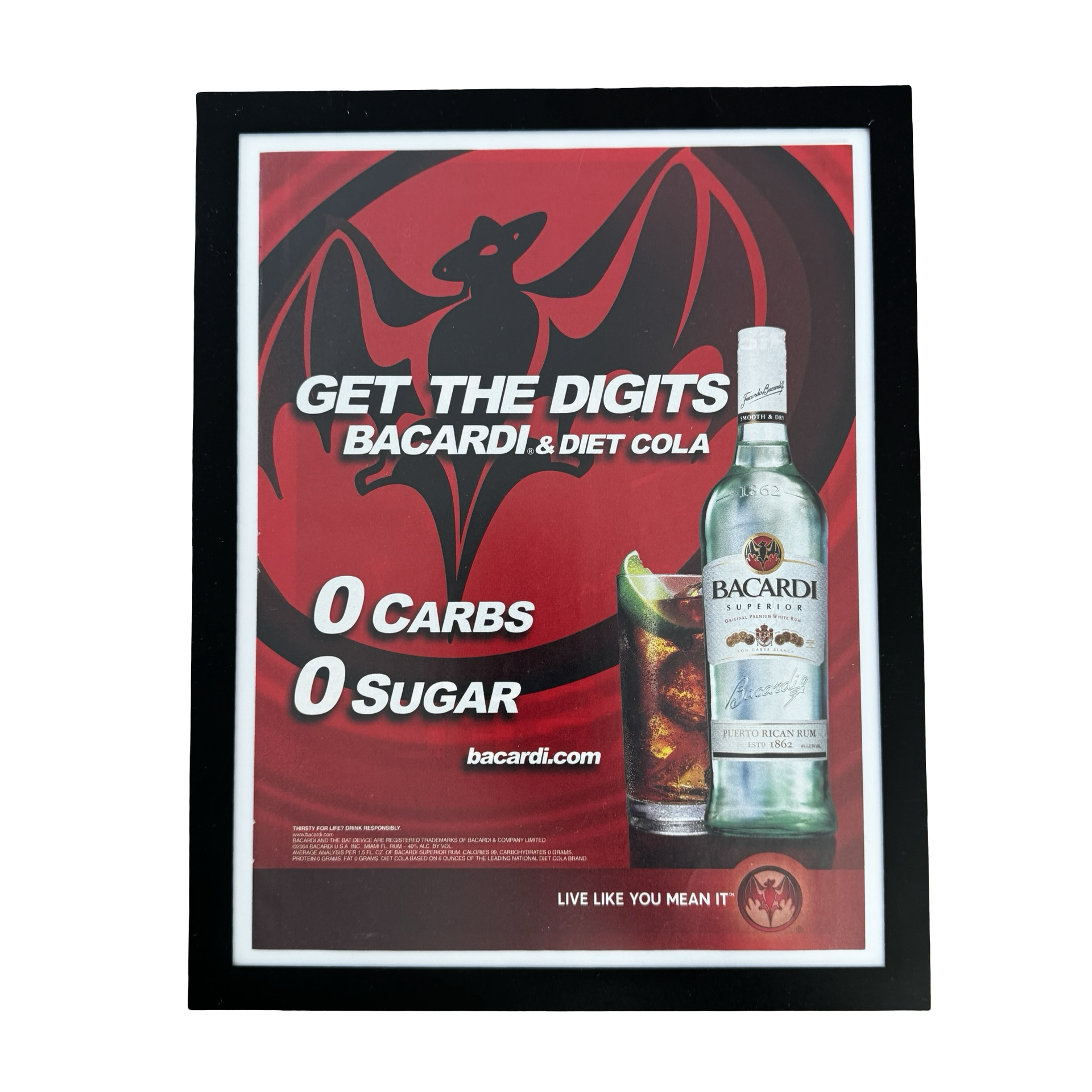 Bacardi Diet Cola Get The Digits Rum Framed Vintage Magazine Ad
