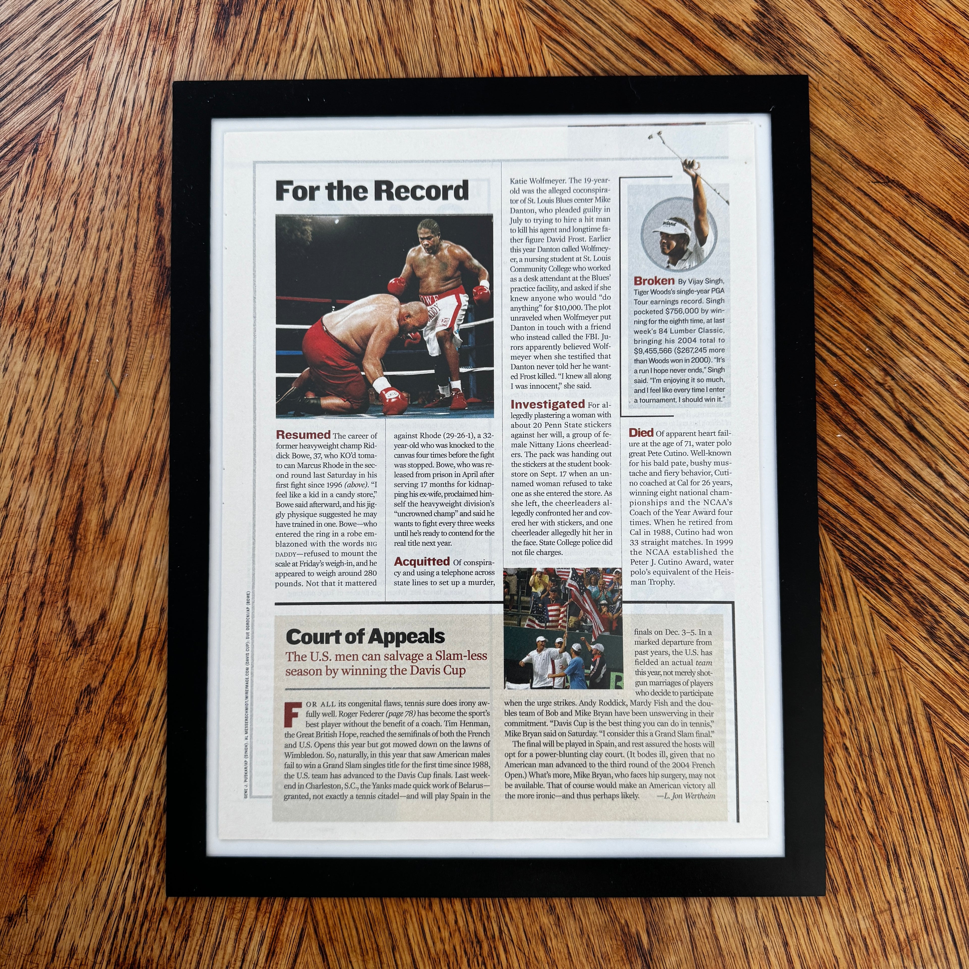 Sports Illustrated For The Record Riddick Bowe Framed Vintage Magazine Page