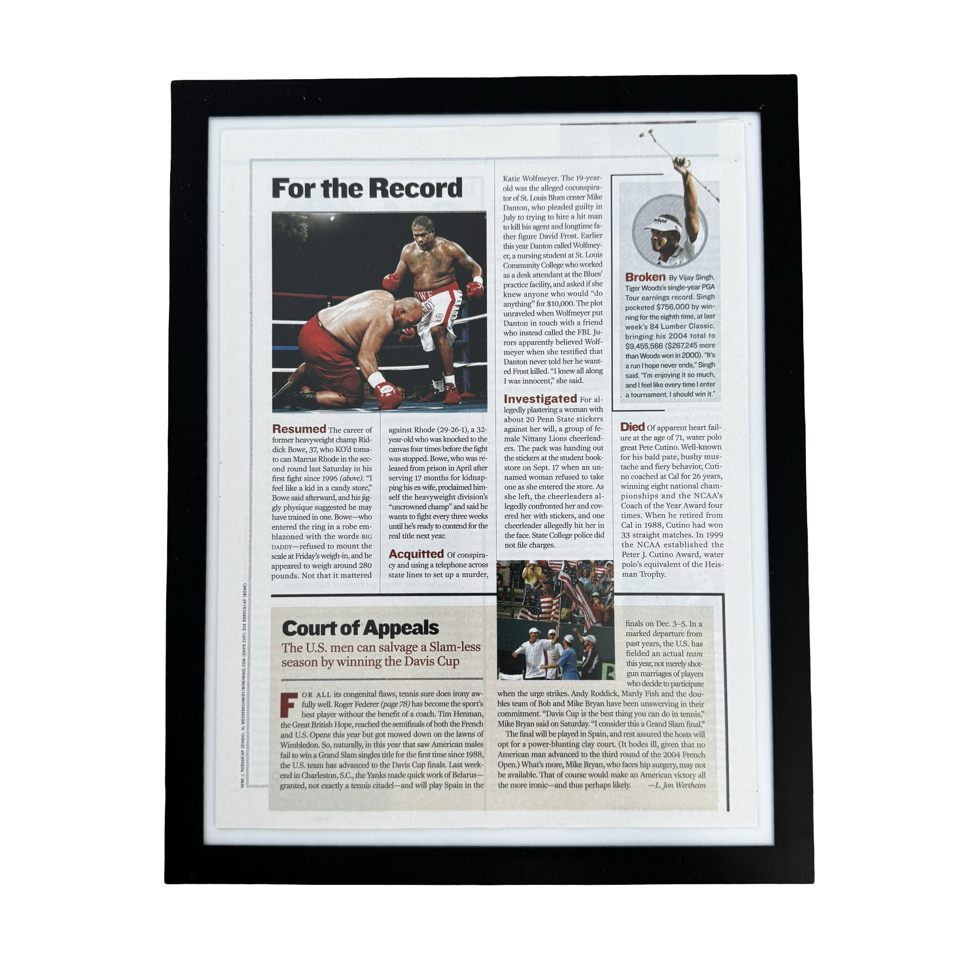 Sports Illustrated For The Record Riddick Bowe Framed Vintage Magazine Page