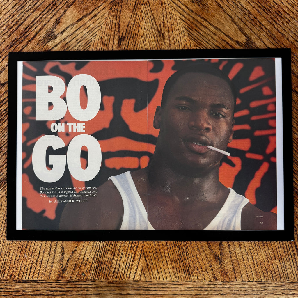 Framed vintage Bo Jackson Auburn Sports Illustrated double page magazine print
