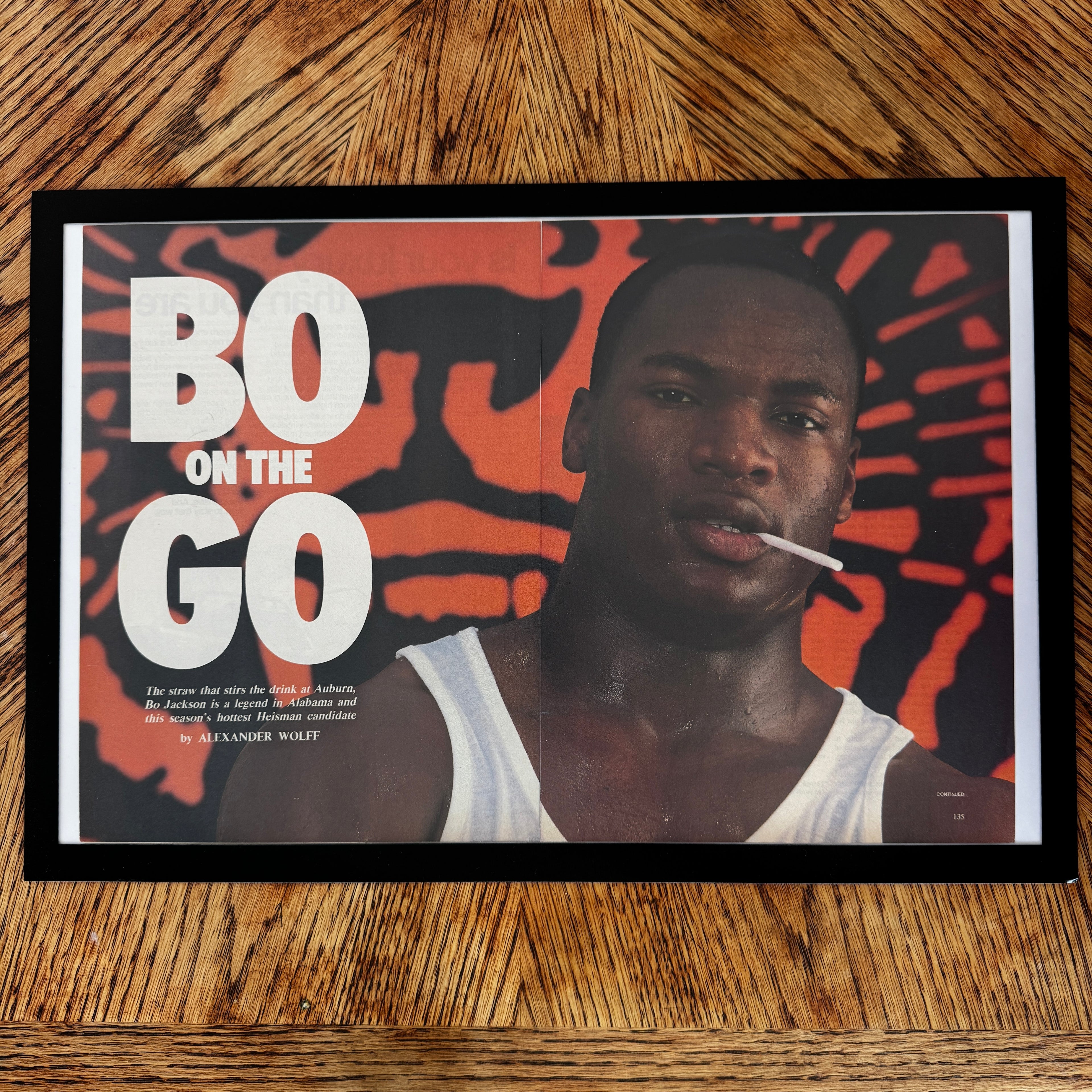 Framed vintage Bo Jackson Auburn Sports Illustrated double page magazine print