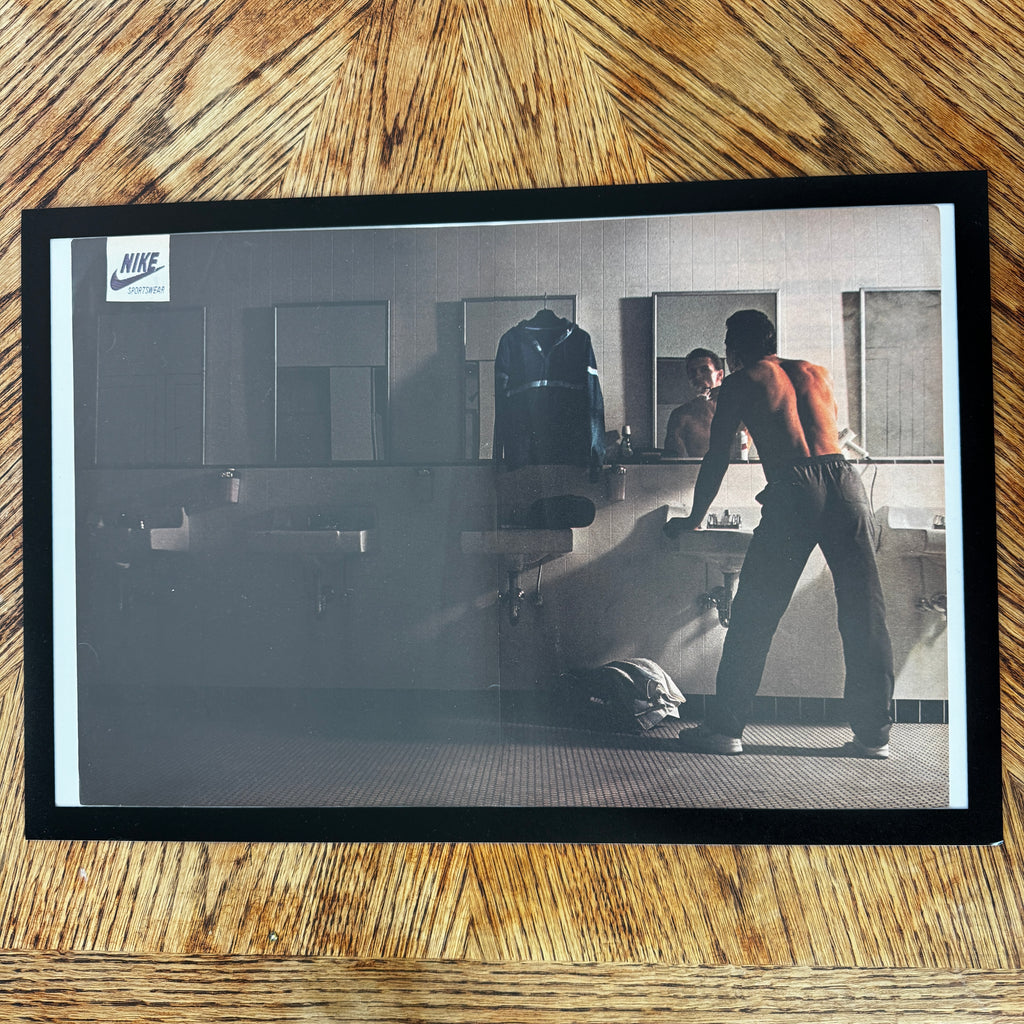 Framed vintage Nike Sportswear locker room double page magazine ad