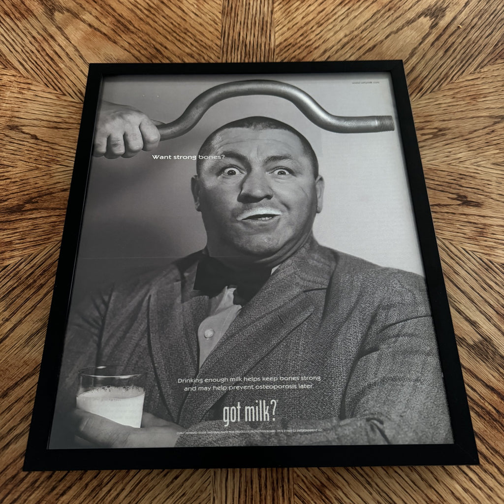 Vintage Curly Howard Three Stooges got milk Ad 10x12 Framed Magazine Print