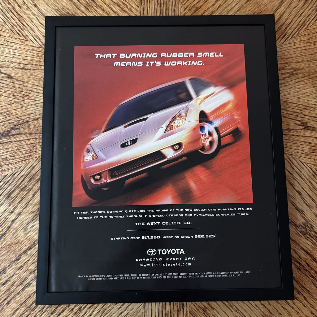 Vintage Toyota Celica Burning Rubber Car Ad 10x12 Framed Magazine Print