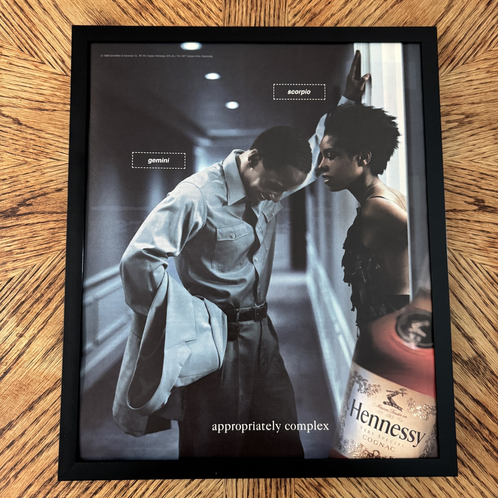 Vintage Hennessy Gemini Scorpio Cognac Ad 10x12 Framed Magazine Print