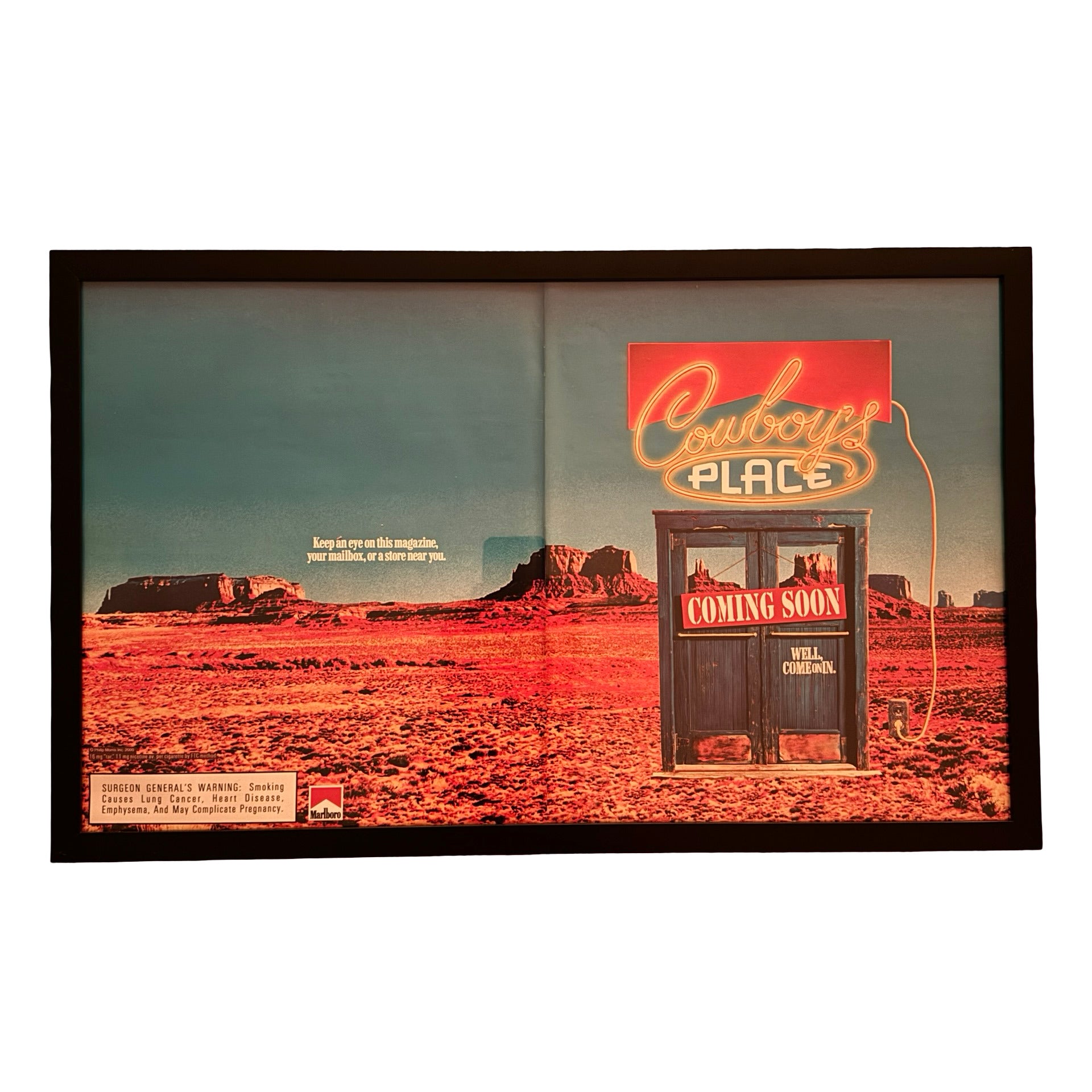 Vintage Marlboro Cowboy's Place Cigarette Ad 10x20 Framed Magazine Print