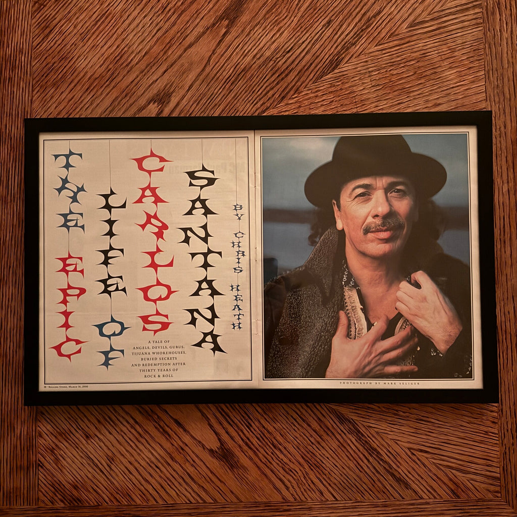 Vintage Carlos Santana Rolling Stone Music 10x20 Framed Magazine Print
