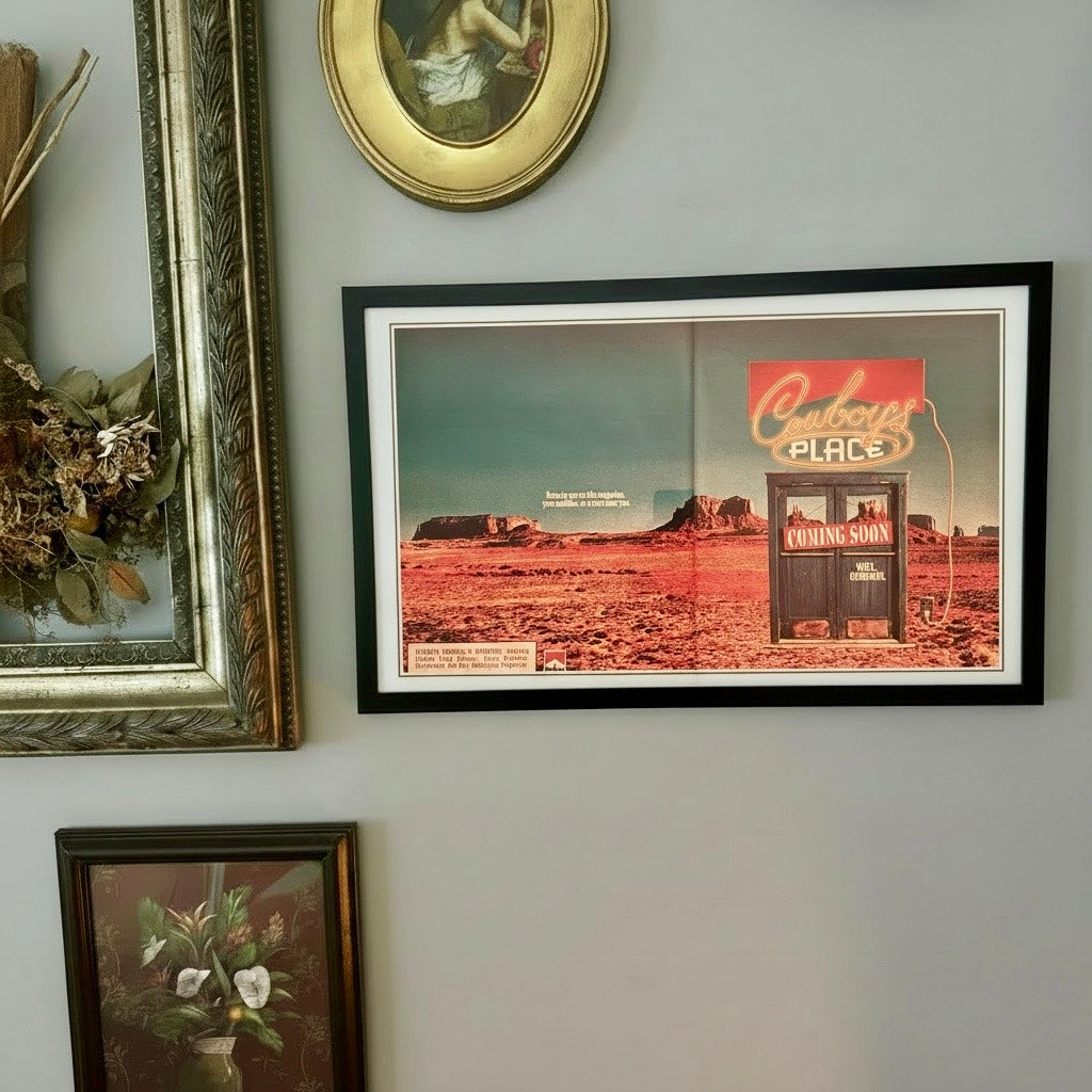 Vintage Marlboro Cowboy's Place Cigarette Ad 10x20 Framed Magazine Print