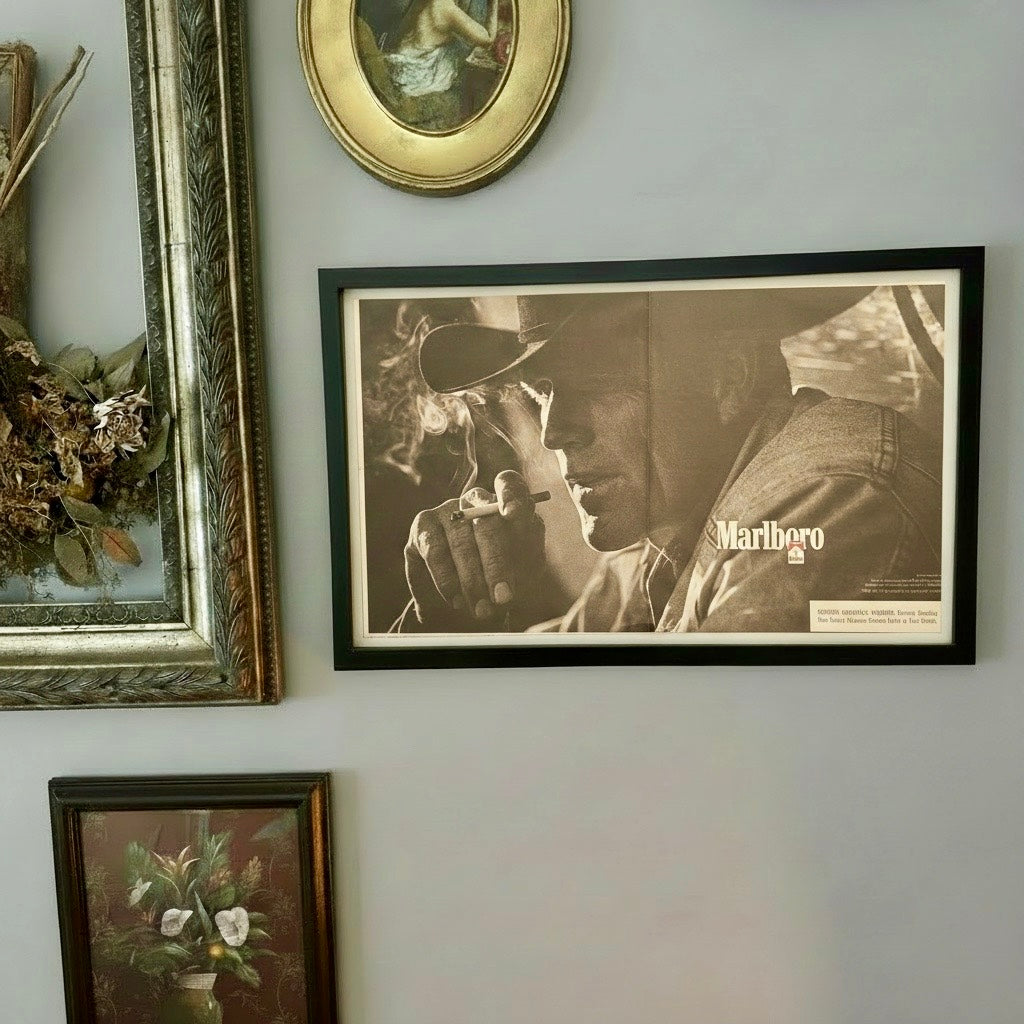 Vintage Marlboro Man Sepia Cigarette Ad 10x20 Framed Magazine Print