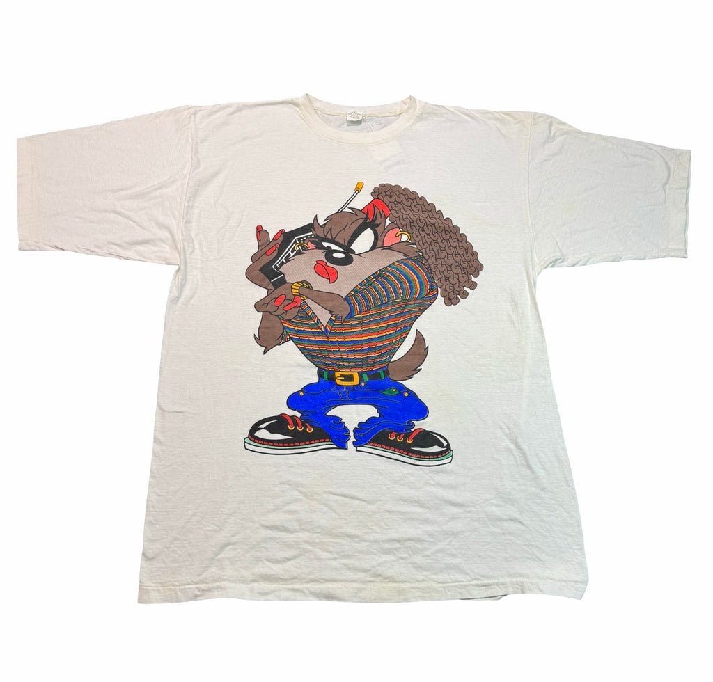 Vintage 90s Looney Tunes Taz Hip Hop Boombox T-Shirt White Mens XL
