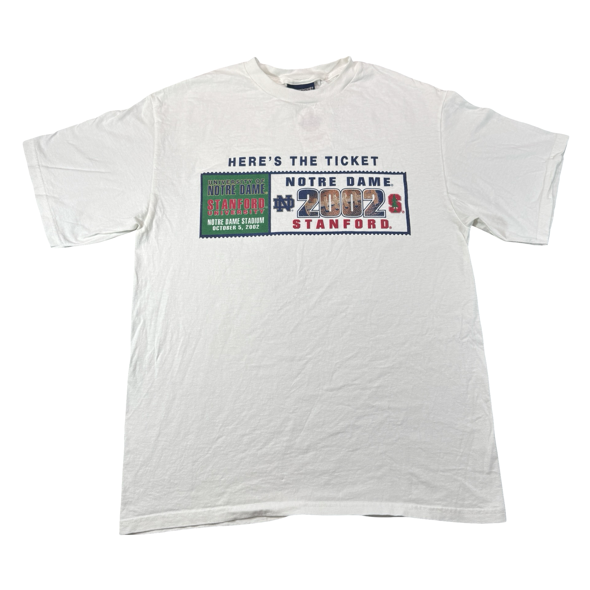 Vintage 2002 Notre Dame vs Stanford Game Day T-Shirt White JanSport Mens L