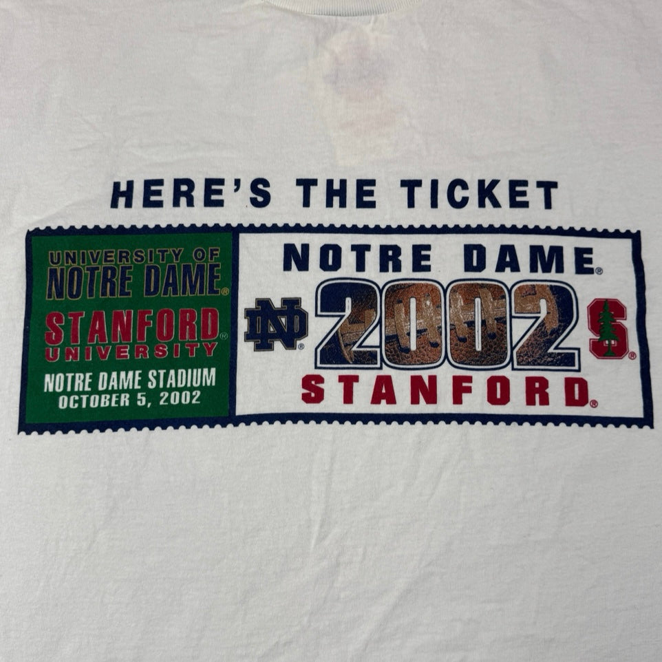 Vintage 2002 Notre Dame vs Stanford Game Day T-Shirt White JanSport Mens L