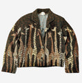 Vintage Painted Pony Safari Animal Tapestry Knit Cardigan Brown Made in USA S