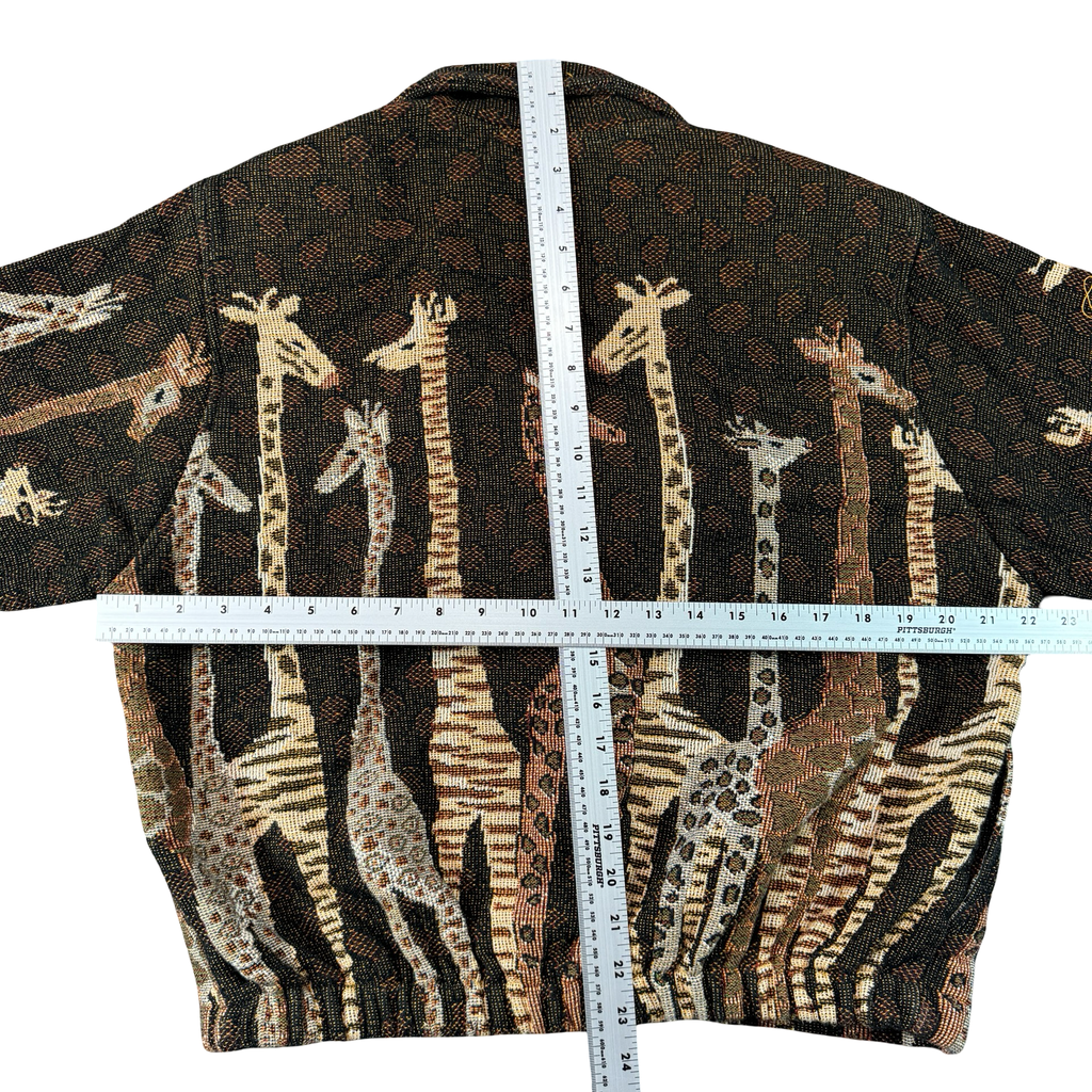 Vintage Painted Pony Safari Animal Tapestry Knit Cardigan Brown Made in USA S