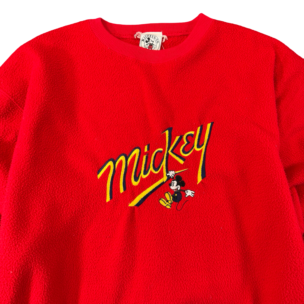 Vintage Mickey & Co Disney Mickey Mouse Embroidered Fleece Sweatshirt Red L