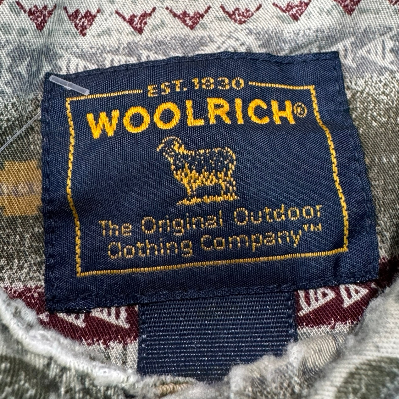 Vintage Woolrich Deer Southwestern Aztec Print Chamois Shirt Cream Mens XL