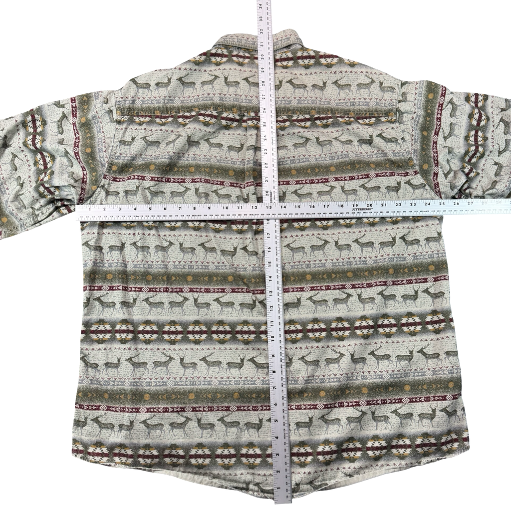 Vintage Woolrich Deer Southwestern Aztec Print Chamois Shirt Cream Mens XL