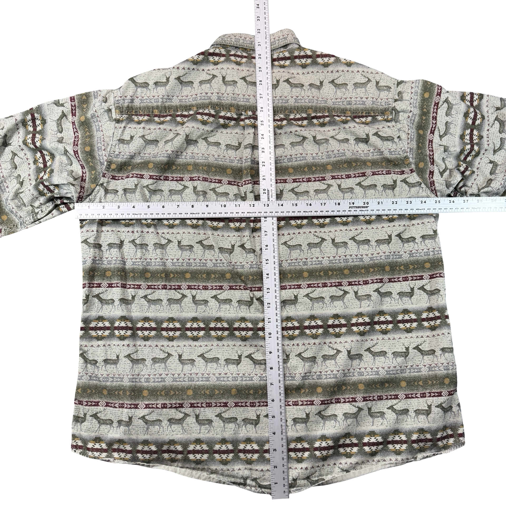 Vintage Woolrich Deer Southwestern Aztec Print Chamois Shirt Cream Mens XL