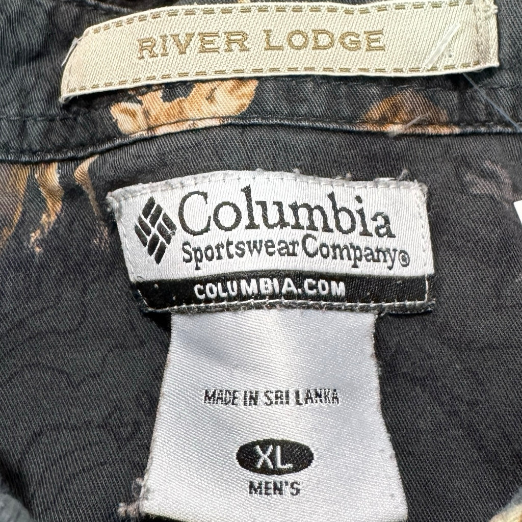 Columbia River Lodge Whitetail Deer Topo Map Button Up Shirt Charcoal Mens XL