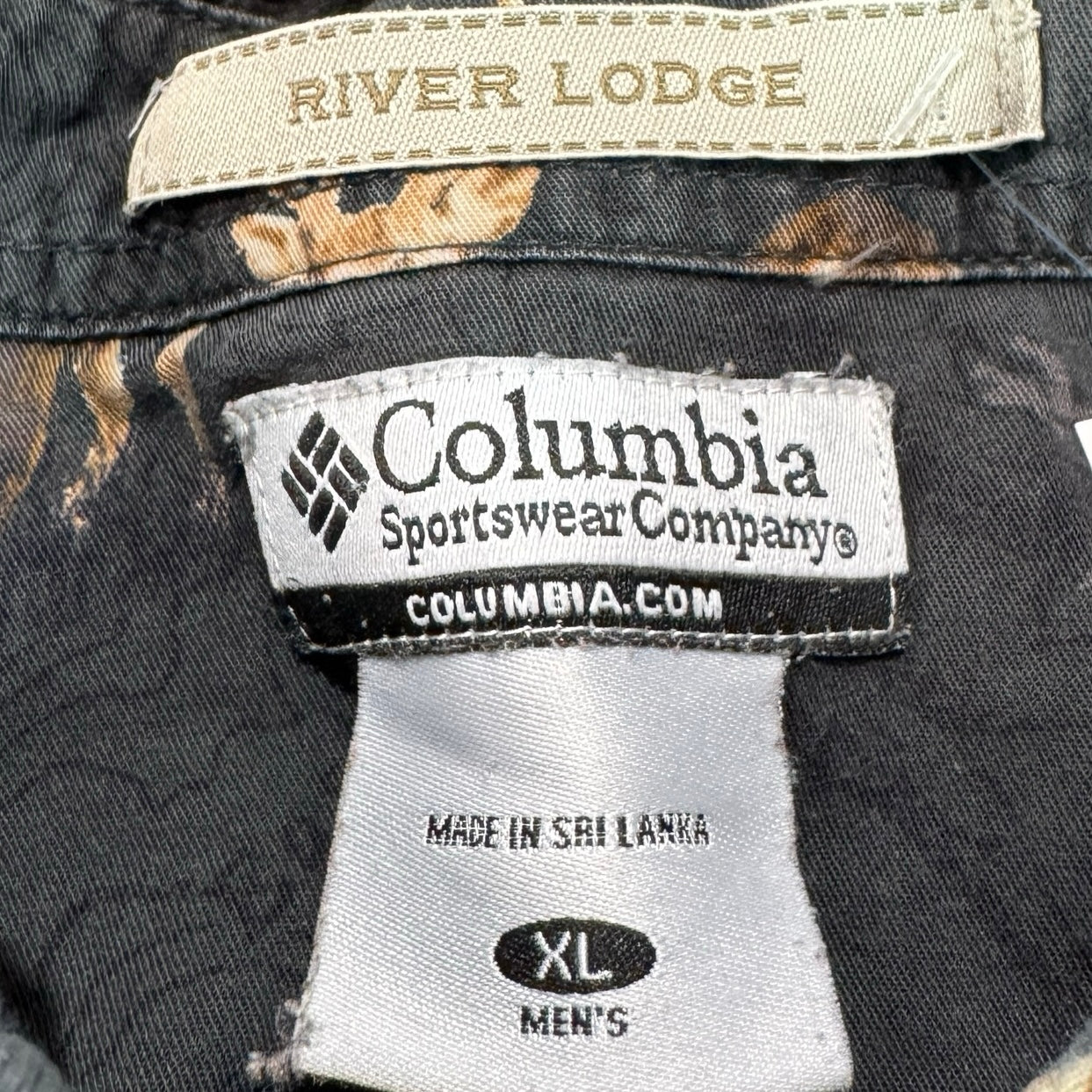 Columbia River Lodge Whitetail Deer Topo Map Button Up Shirt Charcoal Mens XL