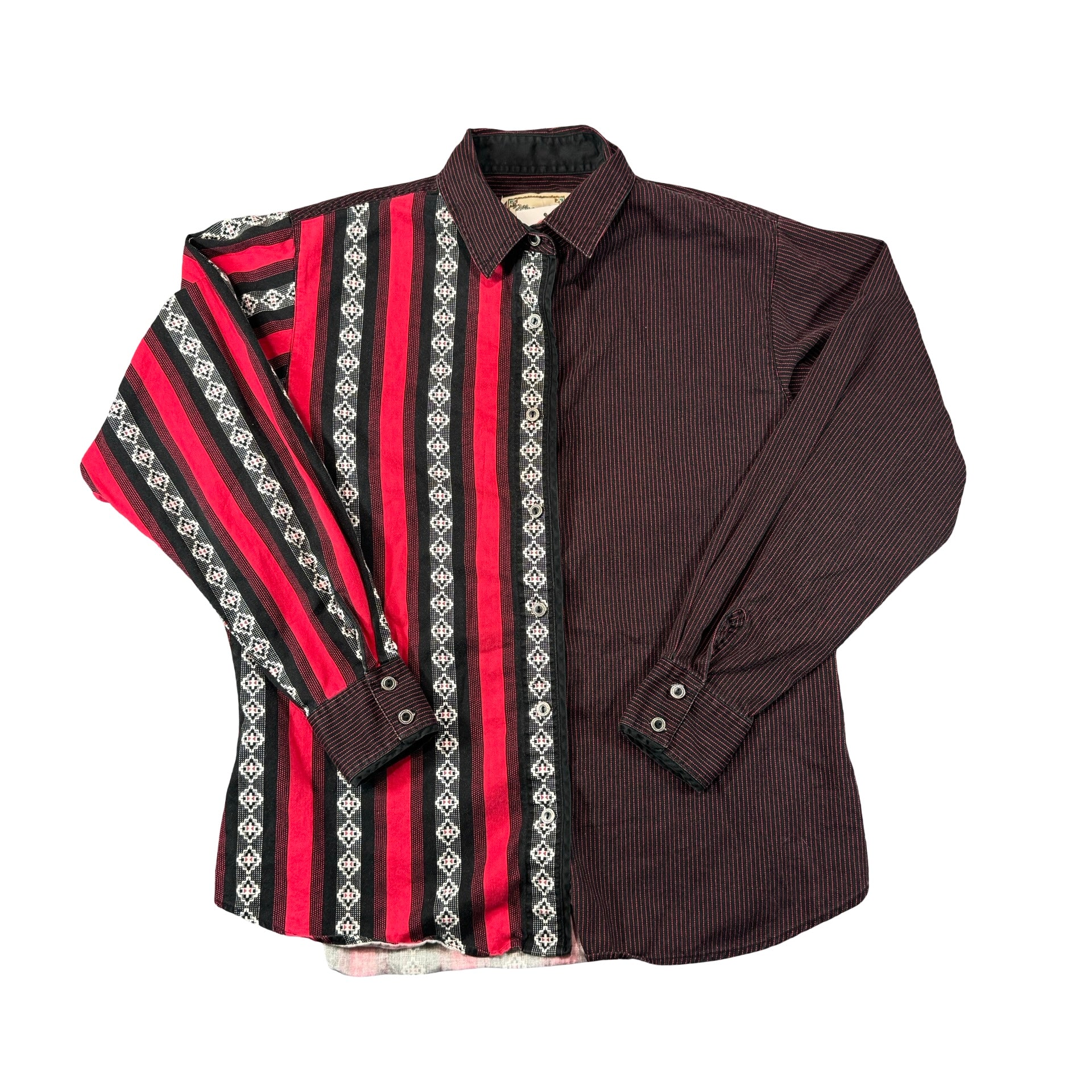 Vintage Wrangler Silver Lake Southwestern Aztec Western Shirt Black Red Mens L