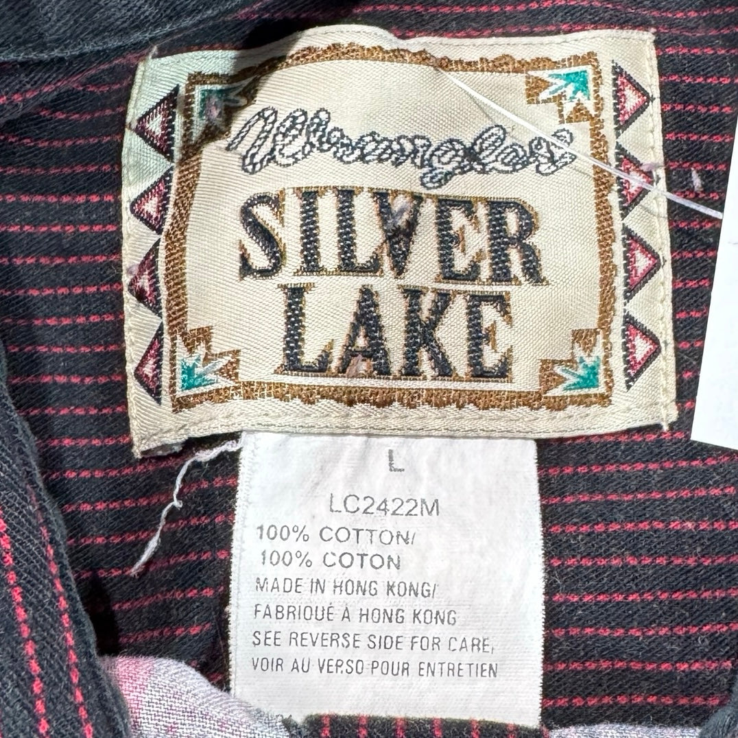 Vintage Wrangler Silver Lake Southwestern Aztec Western Shirt Black Red Mens L