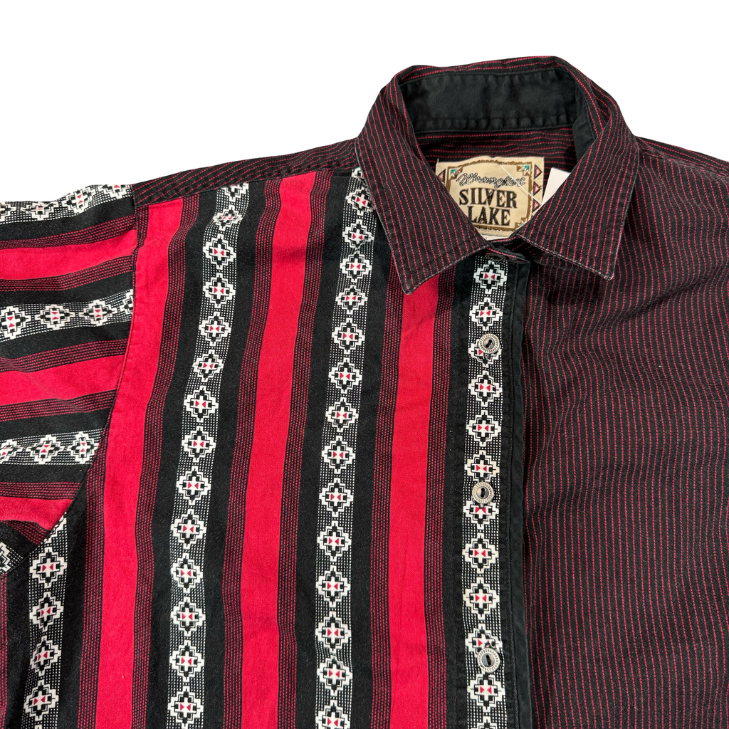 Vintage Wrangler Silver Lake Southwestern Aztec Western Shirt Black Red Mens L