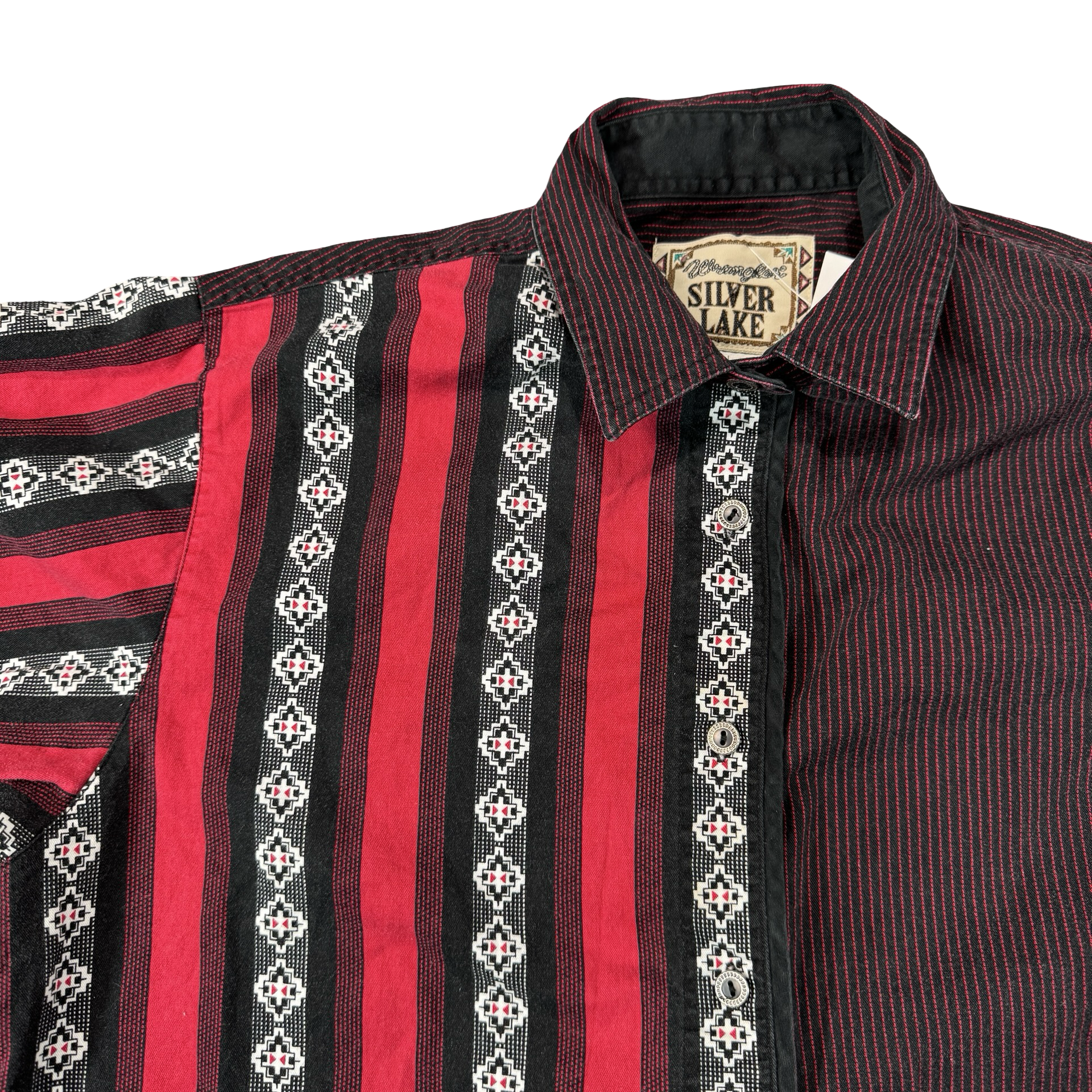 Vintage Wrangler Silver Lake Southwestern Aztec Western Shirt Black Red Mens L
