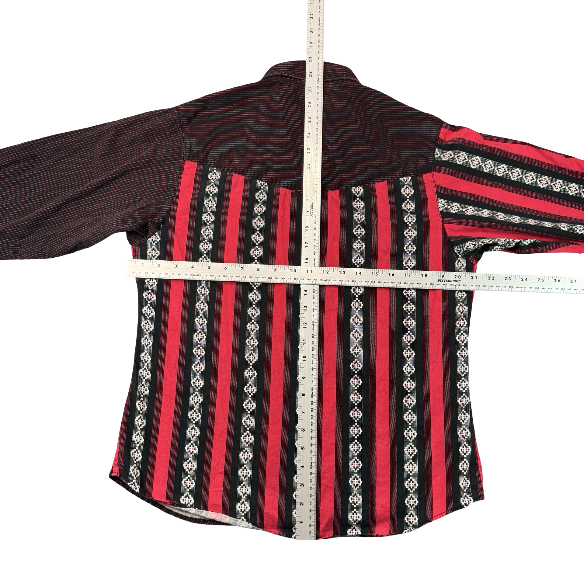 Vintage Wrangler Silver Lake Southwestern Aztec Western Shirt Black Red Mens L