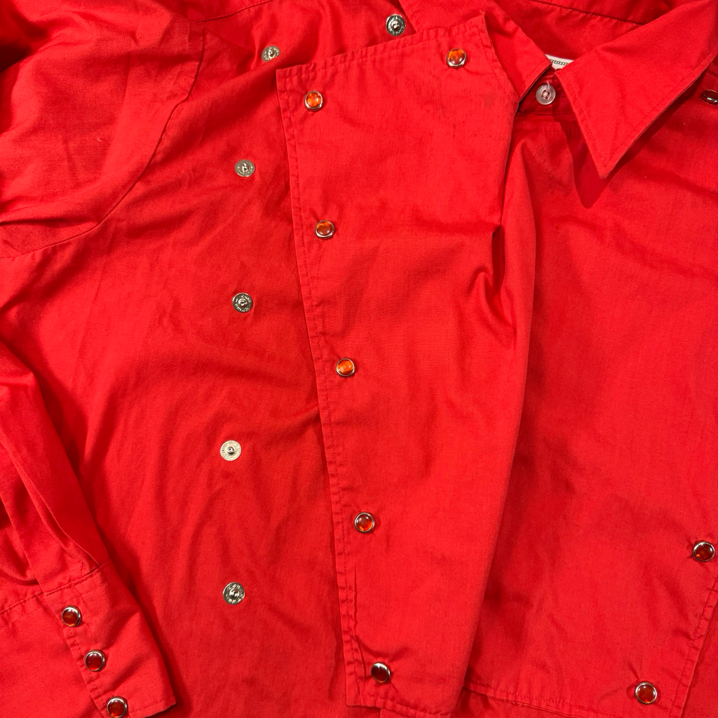 Vintage H Bar C California Ranchwear Red Western Snap Shirt Made in USA Mens XL