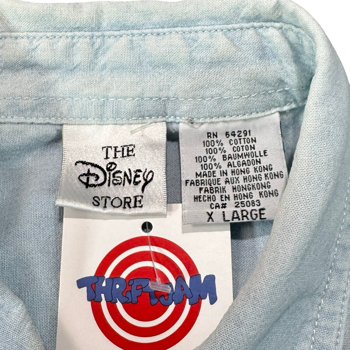 Vintage Disney Store Seven Dwarfs Embroidered Chambray Shirt Blue Mens XL