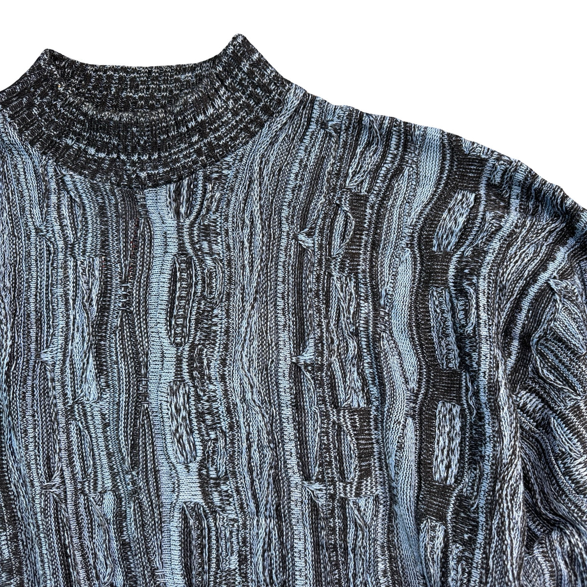 Vintage Knockout Coogi Style 3D Chain Link Knit Sweater Light Blue Navy Mens 4XL