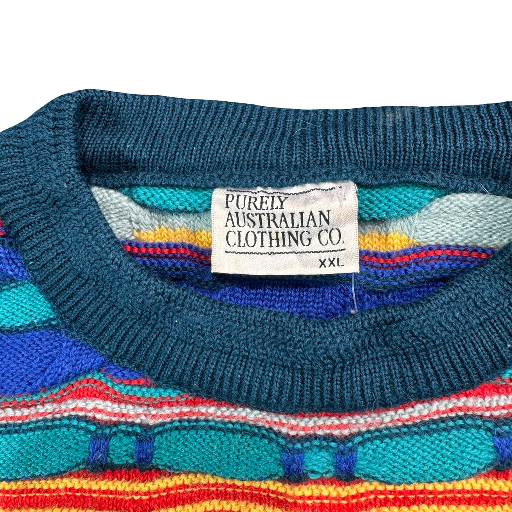 Vintage Purely Australian Co Coogi Style 3D Knit Crewneck Sweater Teal Mens XXL