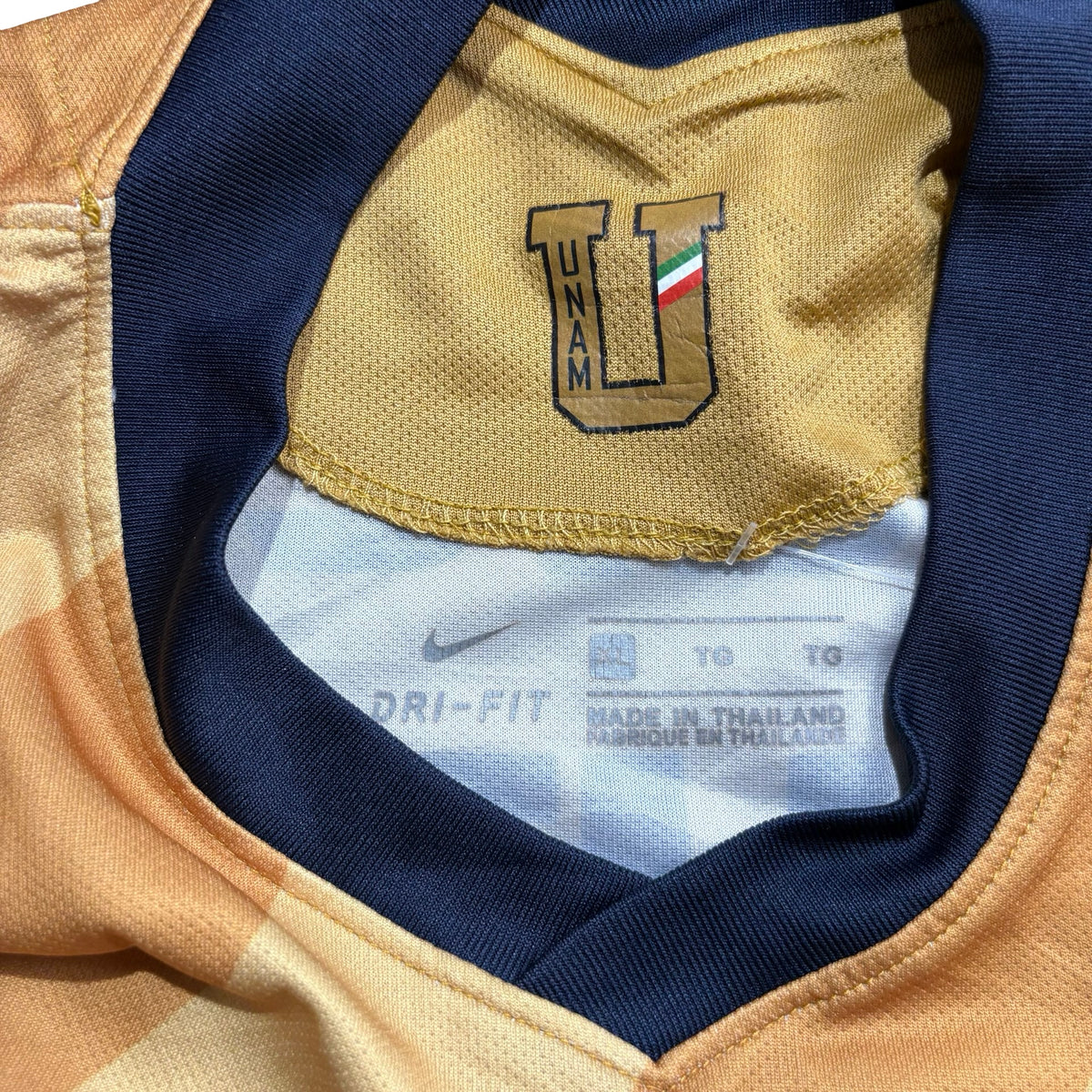 Nike Dri-FIT Pumas UNAM Third Soccer Jersey Gold Banca Mifel DHL Mens L