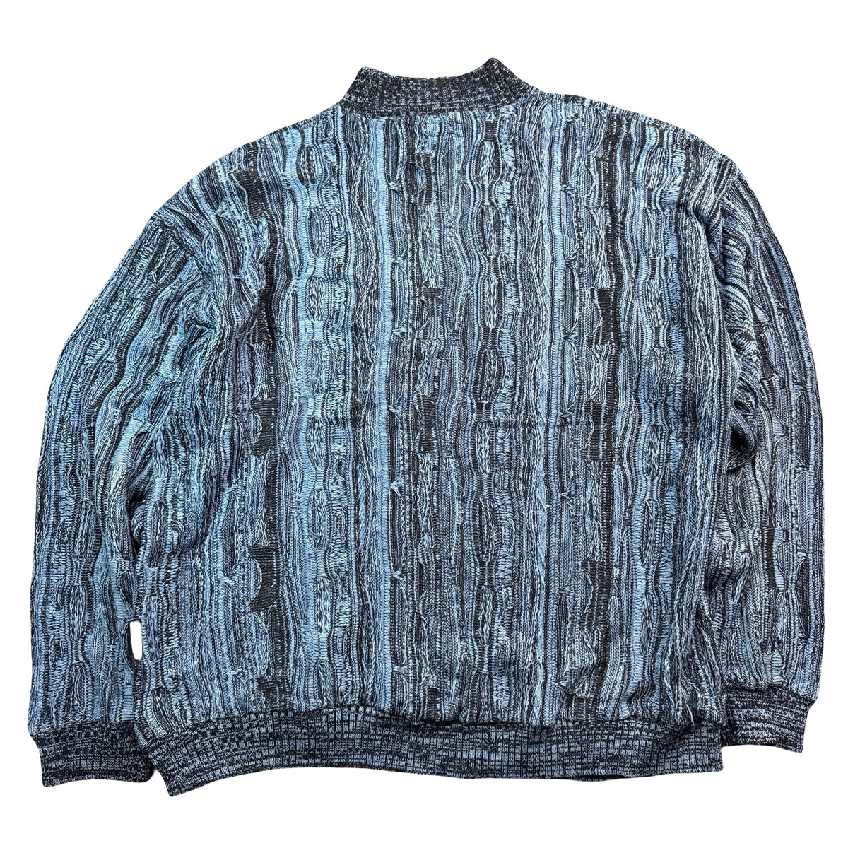 Vintage Knockout Coogi Style 3D Chain Link Knit Sweater Light Blue Navy Mens 4XL