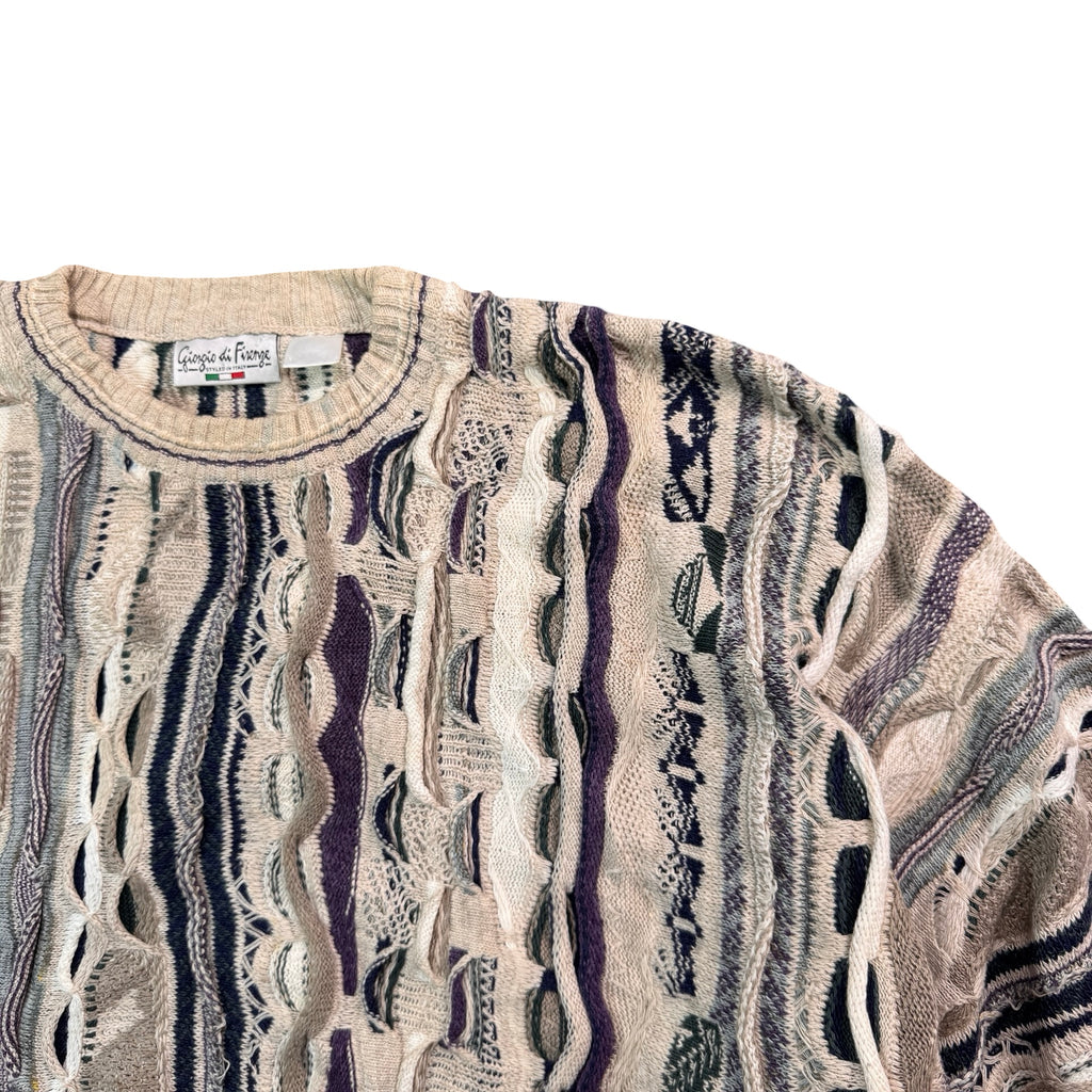 Vintage Giorgio di Firenze Coogi Style Textured Knit Sweater Cream Navy Mens L