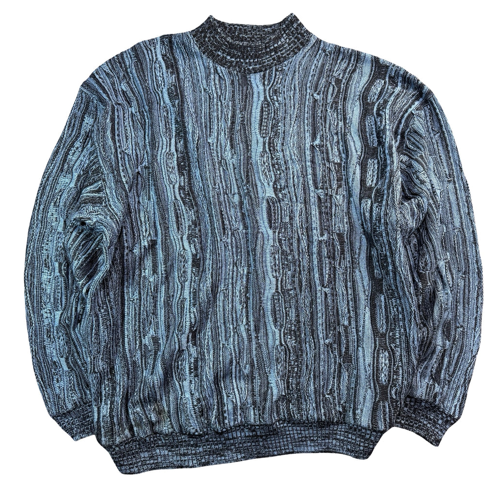 Vintage Knockout Coogi Style 3D Chain Link Knit Sweater Light Blue Navy Mens 4XL