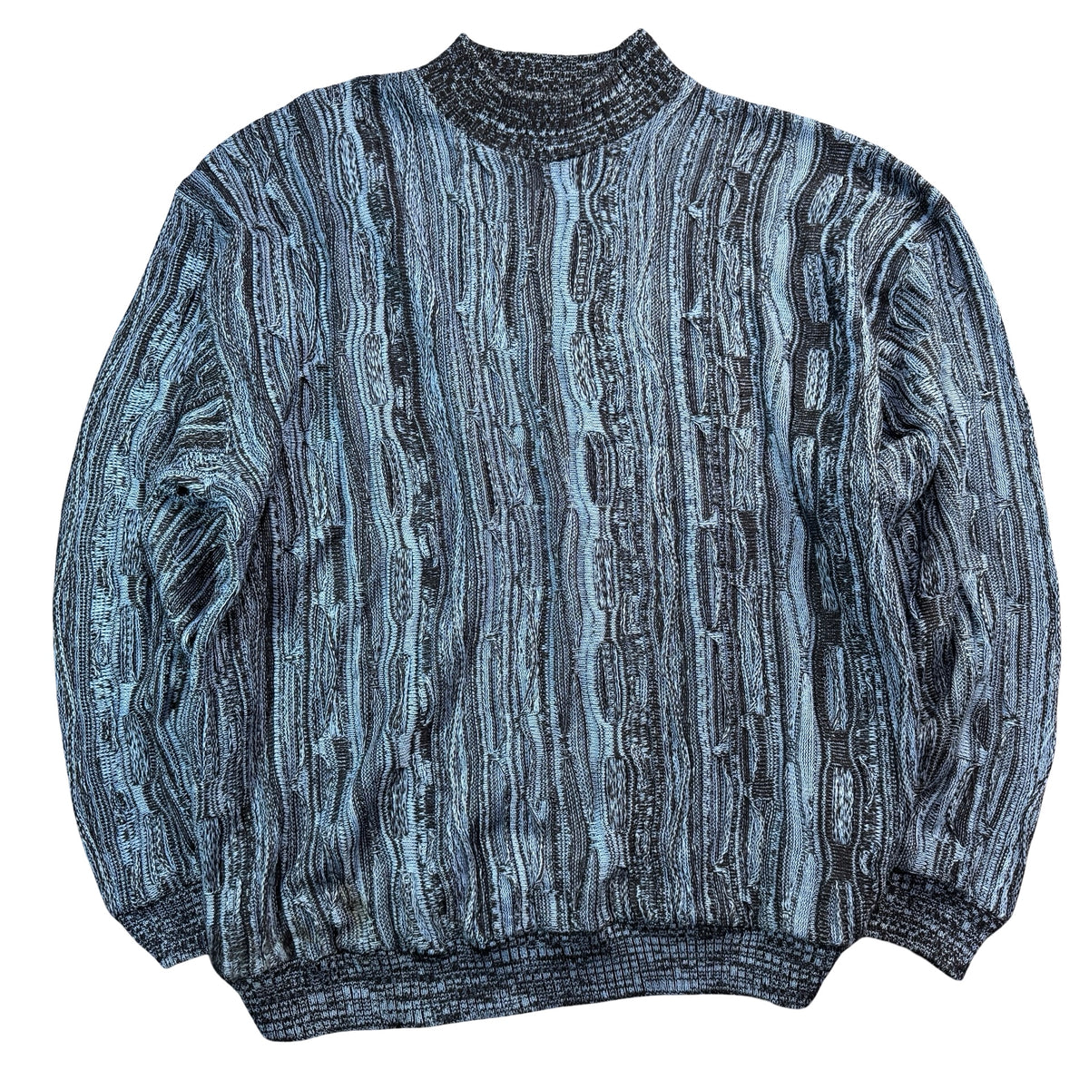 Vintage Knockout Coogi Style 3D Chain Link Knit Sweater Light Blue Navy Mens 4XL