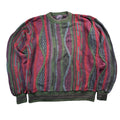 Vintage Old Glory Coogi Style Textured Cotton Knit Sweater Green Burgundy Mens L