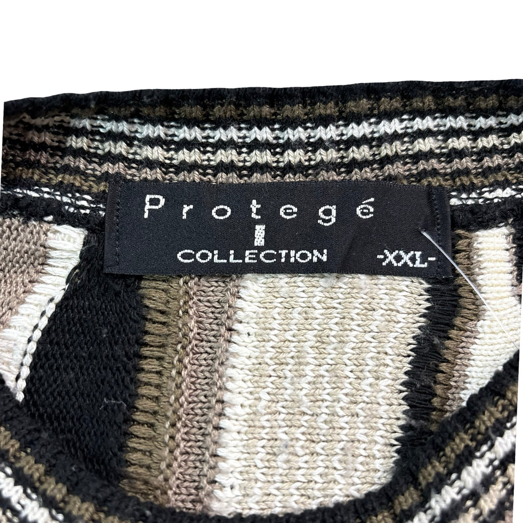 Vintage Protege Collection Coogi Style 3D Knit Sweater Black Brown Tan Mens XXL