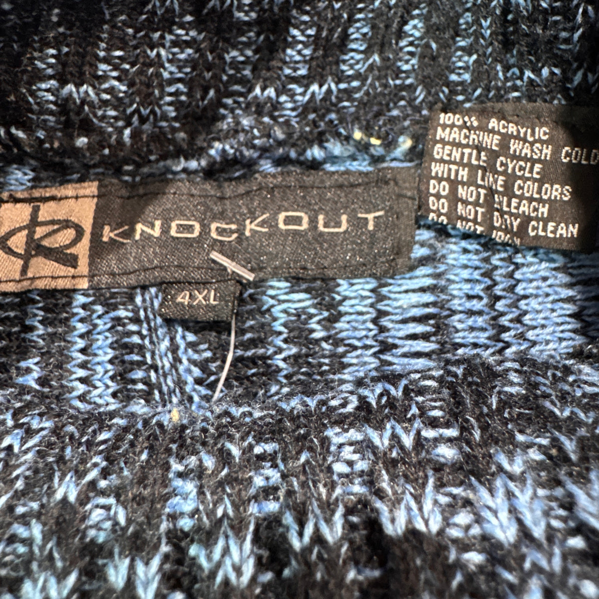 Vintage Knockout Coogi Style 3D Chain Link Knit Sweater Light Blue Navy Mens 4XL